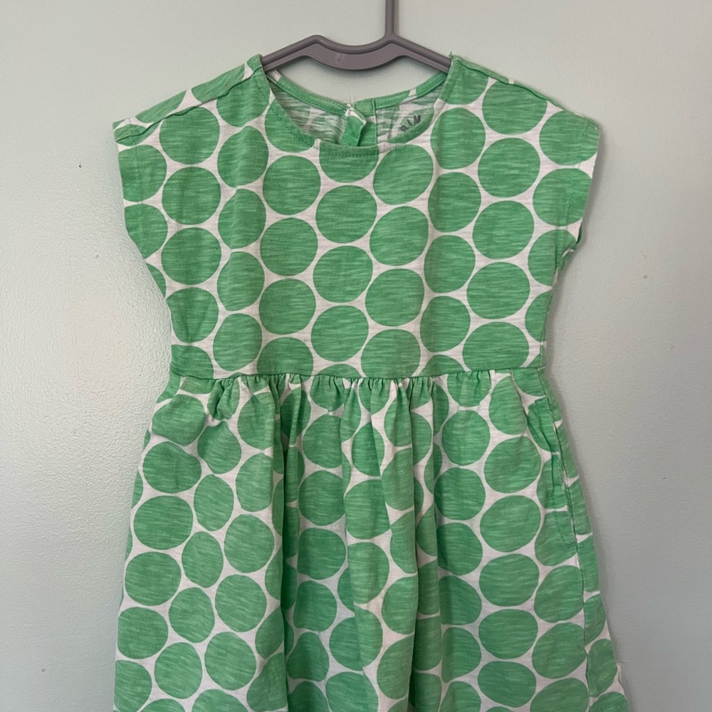 Primary Green Circle Pattern Kids Dress